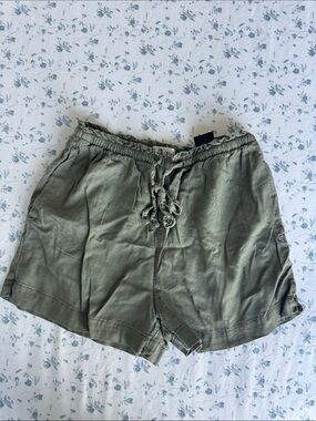 H&M Olive High-Waist Drawstring Shorts